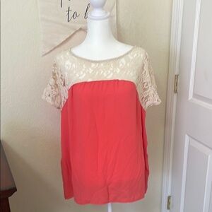 Maeve Cream and Orange Lace Blouse Relaxed Fit